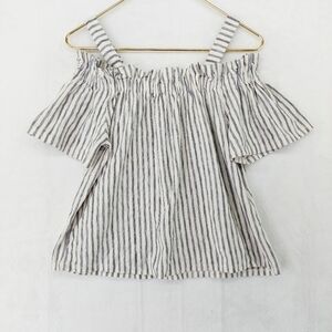 Lucky Brand Gray Striped Ruched cut out Shoulders Summer Top P2445